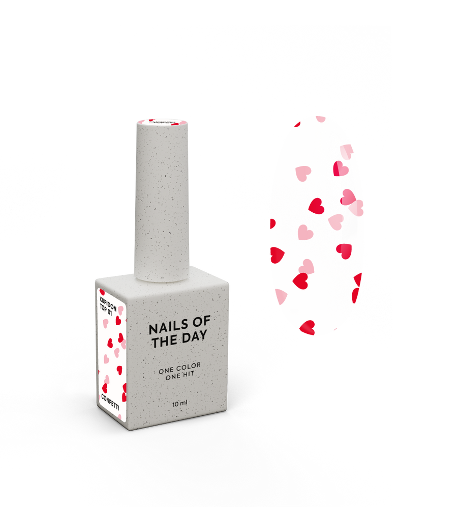 Top Nails Of The Day Kupidon Top 01 cu inimioare roșii și roz 10 ml NOTD_404 foto