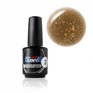UV Finish Gloss от Ninelli 2 текстура которого сияет тысячами мельчайших золотистых блесток.15мл 4586 фото